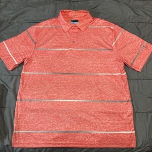PGA Tour Salmon Pink Silver‎ Striped Athletic Performance Golf Polo Shirt Men